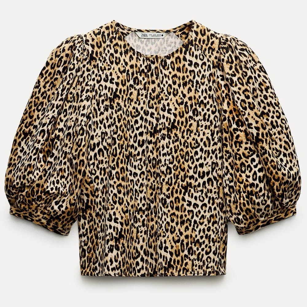 Zara NWT Leopard Print Puff Sleeve Blouse